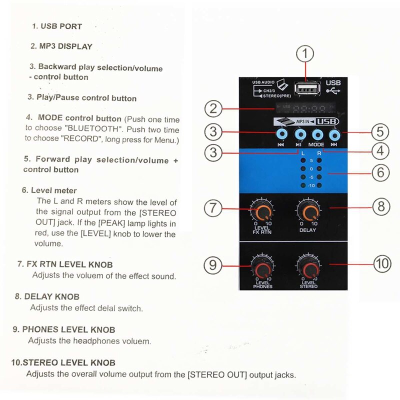 MOOL Small Mixer 4 Channel Bluetooth MP3 Reverb Effect USB Mini Mixing Console o Mixer Amplifier (US Plug)