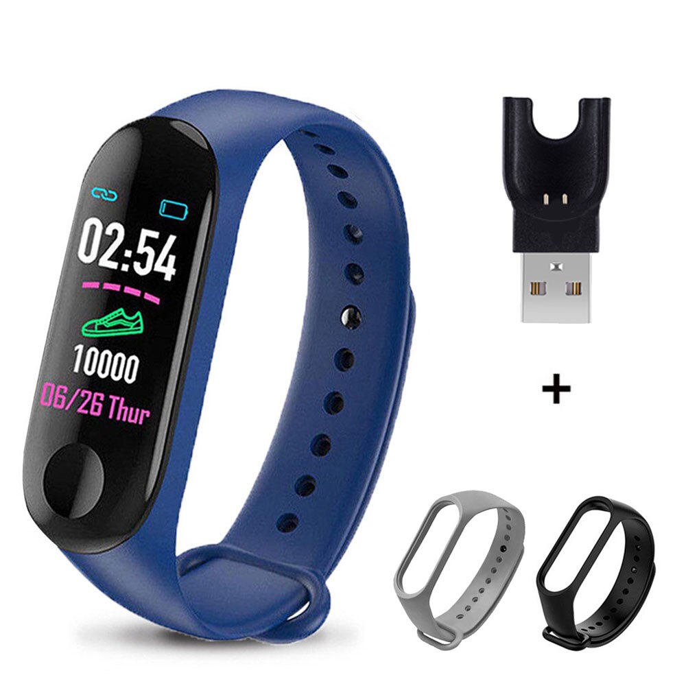 M3 Plus Smart Band Bluetooth Smart Watch Fitness Tracker Smart Bracelet Health Sleep Blood Pressure Heart Rate Monitor Wristband: Blue Gray Black