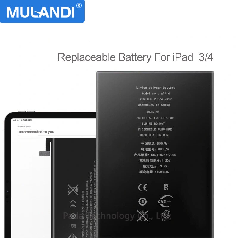 11560 mah nettbrettbatteri til ipad 3/4 rd a1403 a1416 a1430 a1433 a1459 a1460 a1389 batteri til ipad 3/4 rd erstatning