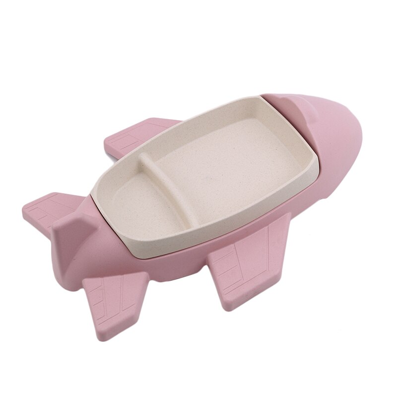Vajilla con forma de aviones animados para Niños, plato separador para niños, cubiertos para niños, plato de fibra de bambú, vajilla infantil: pink