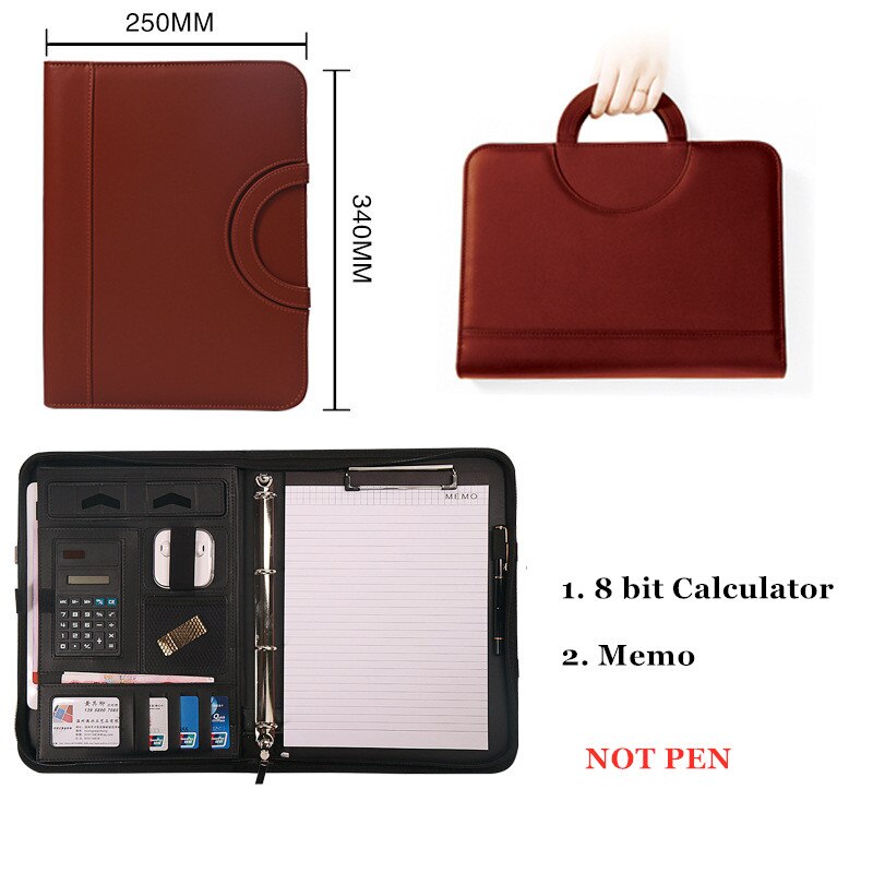 A4 Portable Zipper Phone Holder Business File Bag Real Estate Manager Document Bag Office Conference Calculator Folder Stationer: B Brown