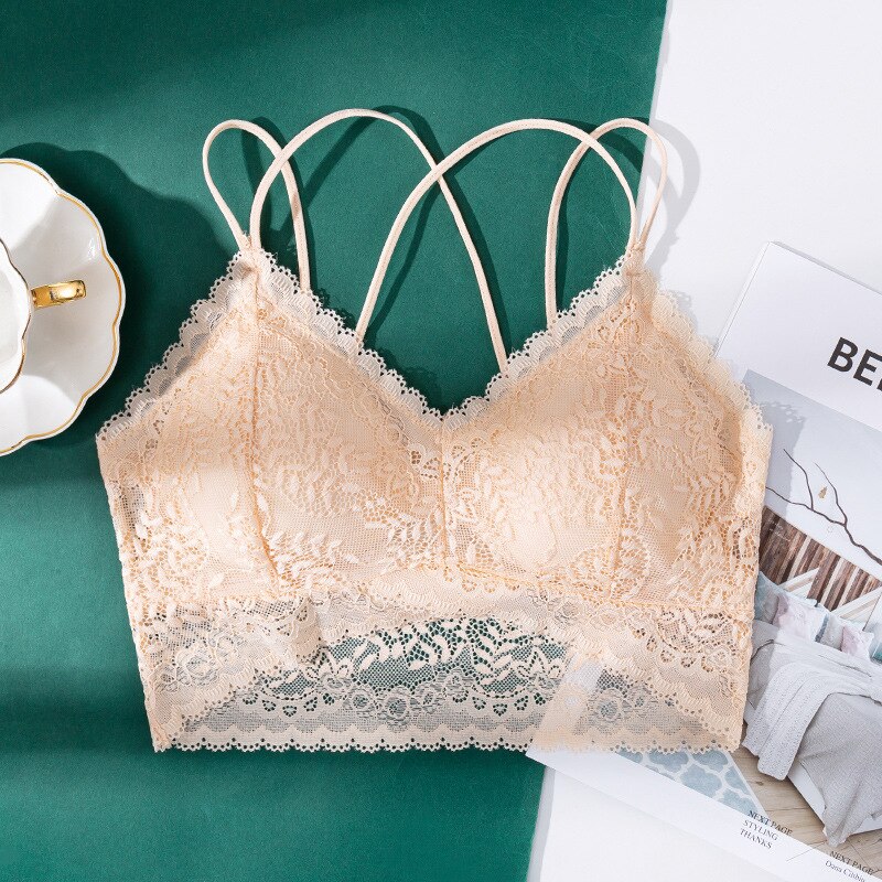 Nyeste blomstrede blonde bh'er til kvinder sexet lingeri dyb v blonde bralette kvindelig brystholder wire fri tyndt undertøj push up bh sort: Hud