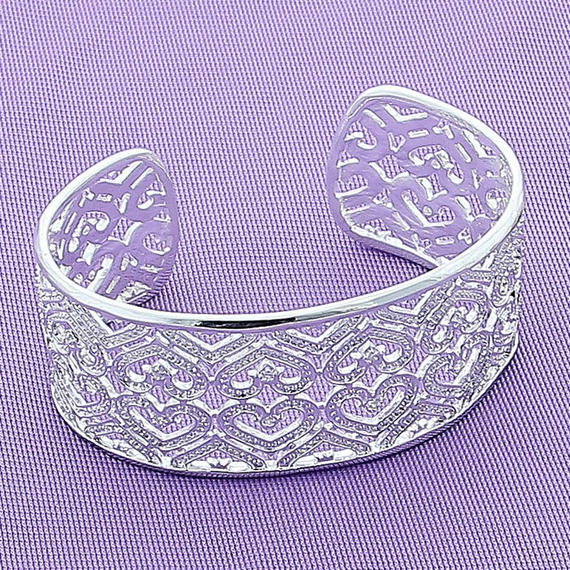 925 Zilveren Sieraden Kristal Zirkoon Hart Open Manchet Armbanden Voor Vrouwen Luxe Zilveren Sieraden Accessoires