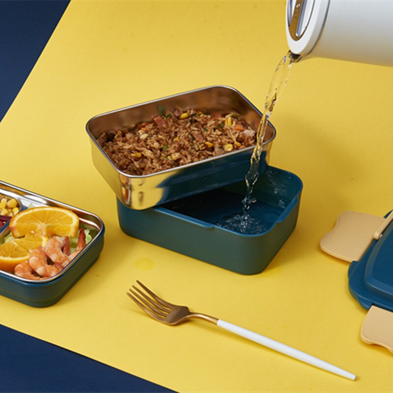 Cute lunch box children portable outdoor double-layer stainless steel lunch box insulation and leak-proof food container kitchen