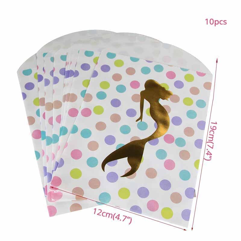 Cyuan 10 Pcs Kraft Papieren Zakken Popcorn Zak Snoep Box Mermaid Eenhoorn Flamingo Gedrukt Papieren Zakken Kerst Bruiloft Decoratie: Mermaid