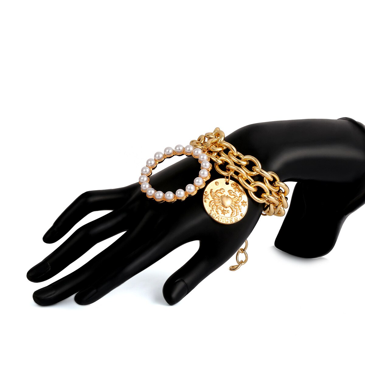 KingDeng Große Glod armband Übertrieben krabben geometrie höhlte heraus frauen Punk multi-schicht nachahmung perle temperament schmuck: 1
