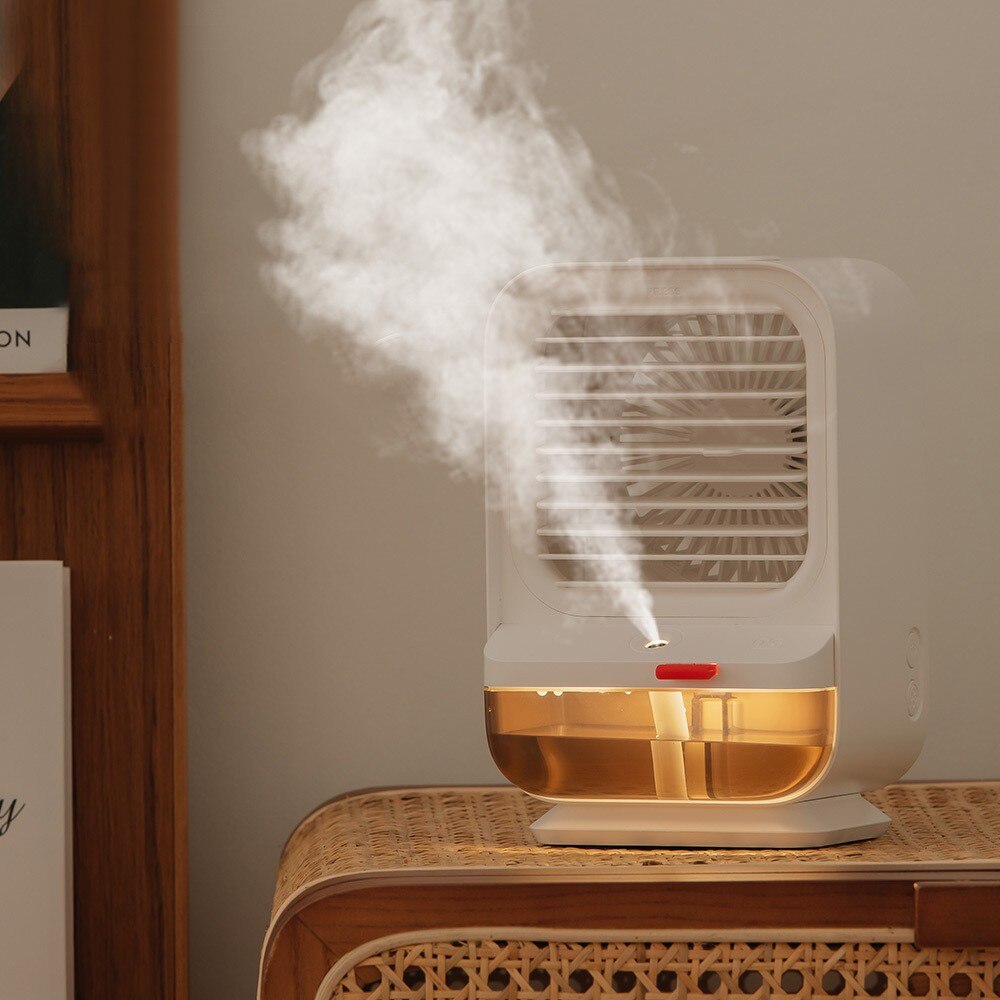 USB Portable Air Cooler Fan Air Conditioner Night Light Desktop Air Cooling Fan 3 in 1 Refrigeration Humidification Purification