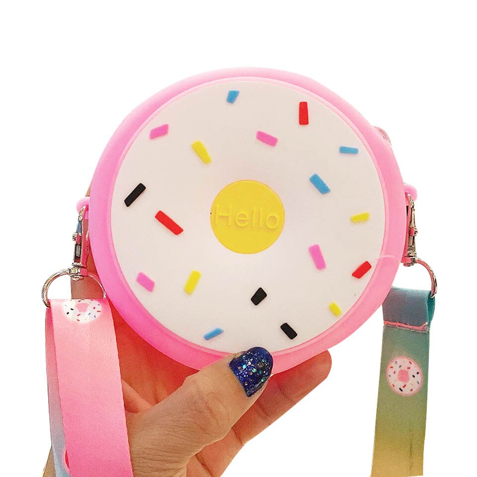 Silicone arco-íris redondo crossbody moeda saco criança menina crianças bolsa de ombro alça ajustável férias viagem bolso pacote: 1