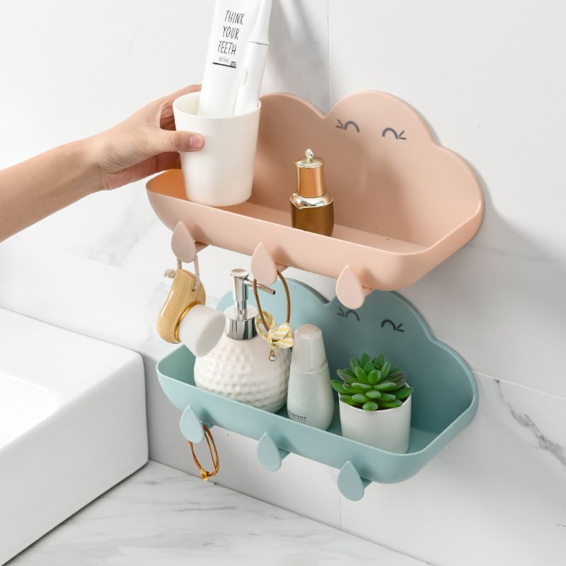 Mooie Wolken Badkamer Muur Gemonteerde Plank Opslag Shampoo Houder Rack Organizer Handdoek Sleutel Hanger Douche Planken