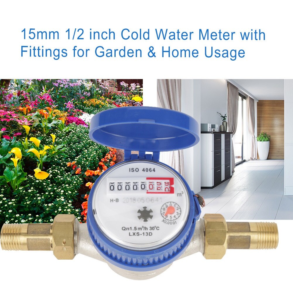 Tuin Water Meter 15 mm 1/2 inch Watermeter Koud Water Teller met Fittings voor Tuin & Huis Gebruik compteur eau