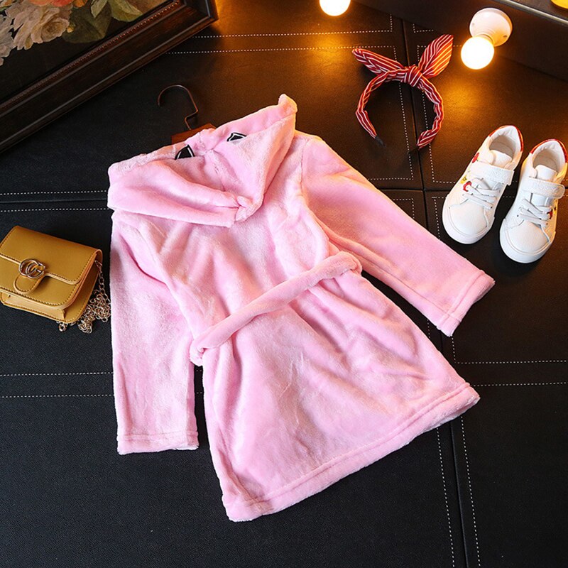 Girls autumn and winter cute cartoon pajamas home service girls nightdress nightgown girl baby lace hooded warm pajamas