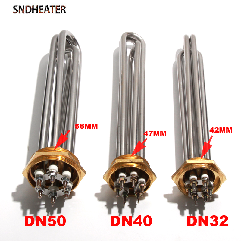 SNDHEATER Elektrische Boiler DN32 DN40 DN50 Dompelverwarmingselement SUS304 220V Buisvormige Booster 3KW 4.5KW 6KW 9KW 380V 12KW