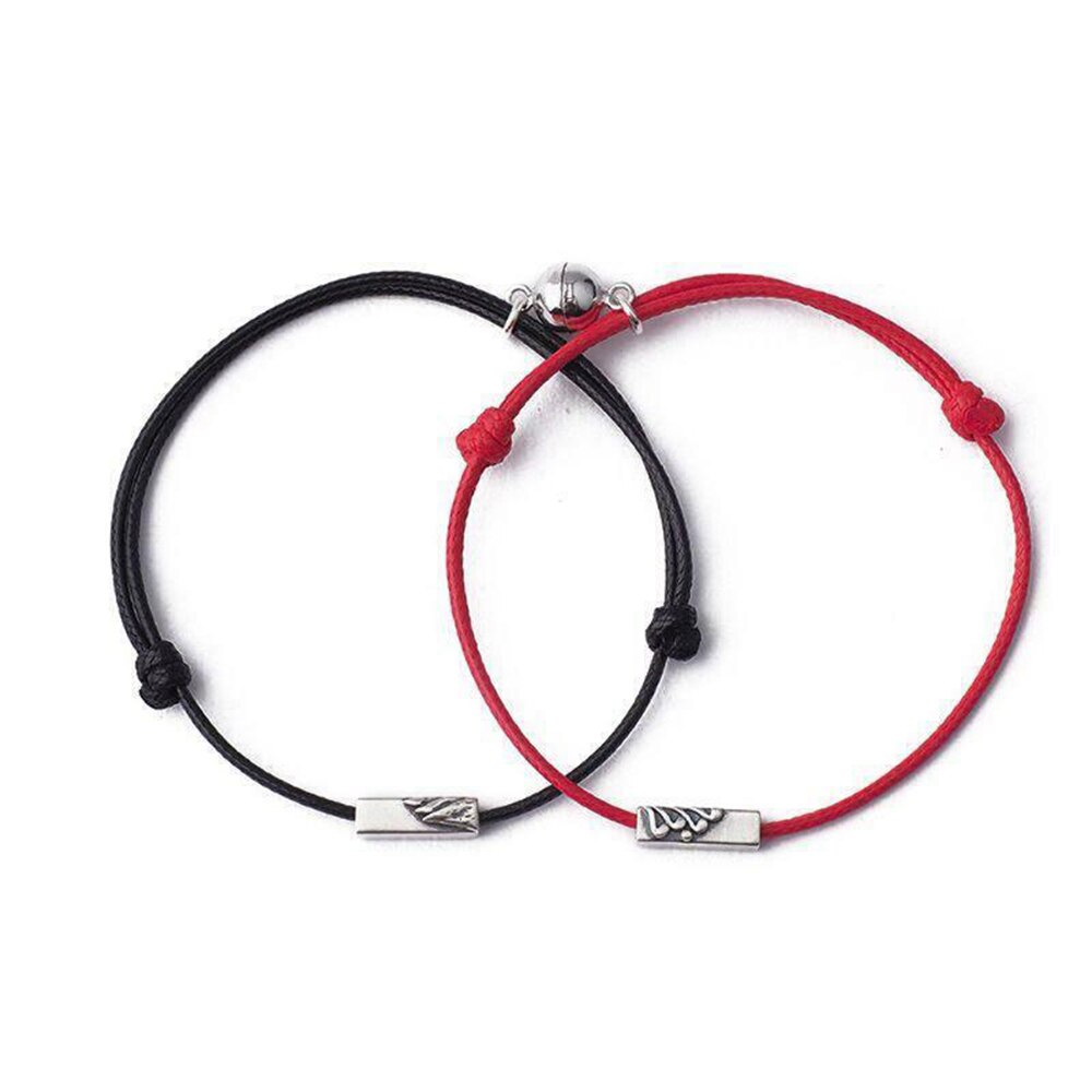 2 stk/sæt tiltrækker par armbånd bedste ven armbånd reb vævning magnet tiltrækker langdistance kærlighed smykker: Sort rød