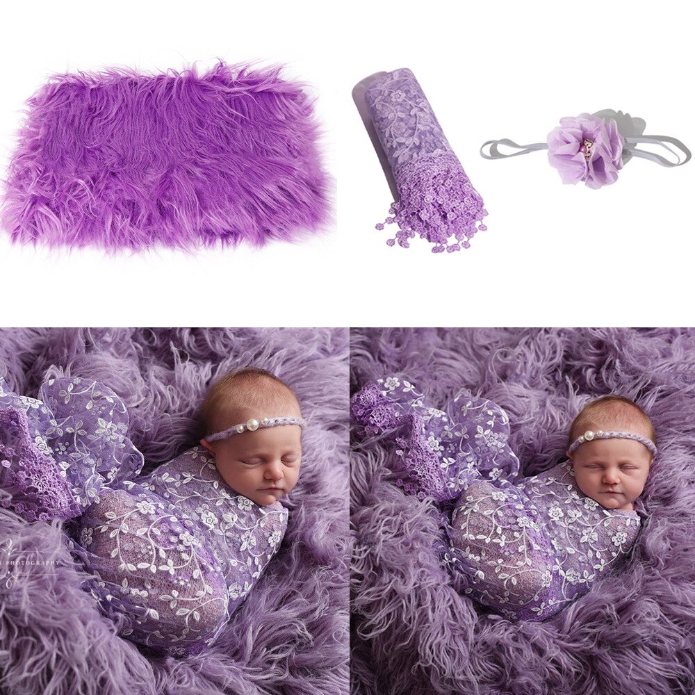 3 Stks/set Baby Pasgeboren Fotografie Props Deken Wrap Hoofdband Baby Fotografie Achtergrond Faux Fur Deken
