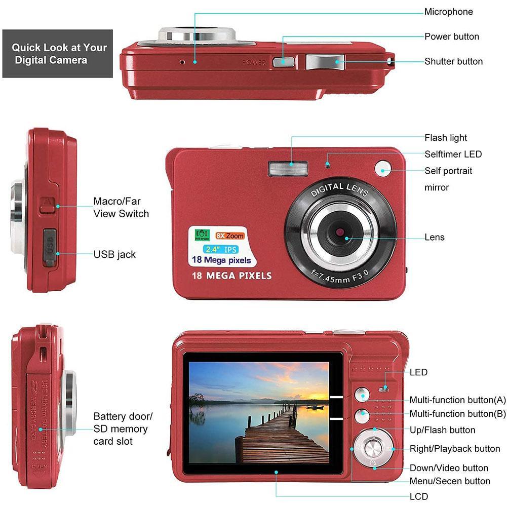 Photography Tools Digital Camera HD TFT LCD Display Video 18MP 720P 8x Zoom Anti-Shake Camcorder CMOS 2.7 Inch Micro