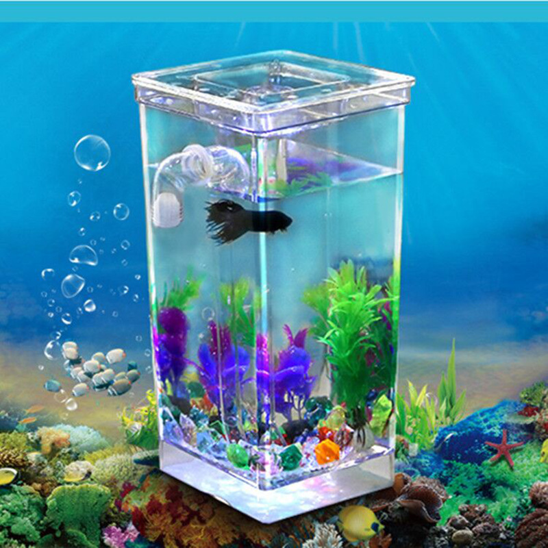 Mini Aquarium à poissons Simple autonettoyant, petit Aquarium Transparent en acrylique avec filtre à poisson rouge sans eau