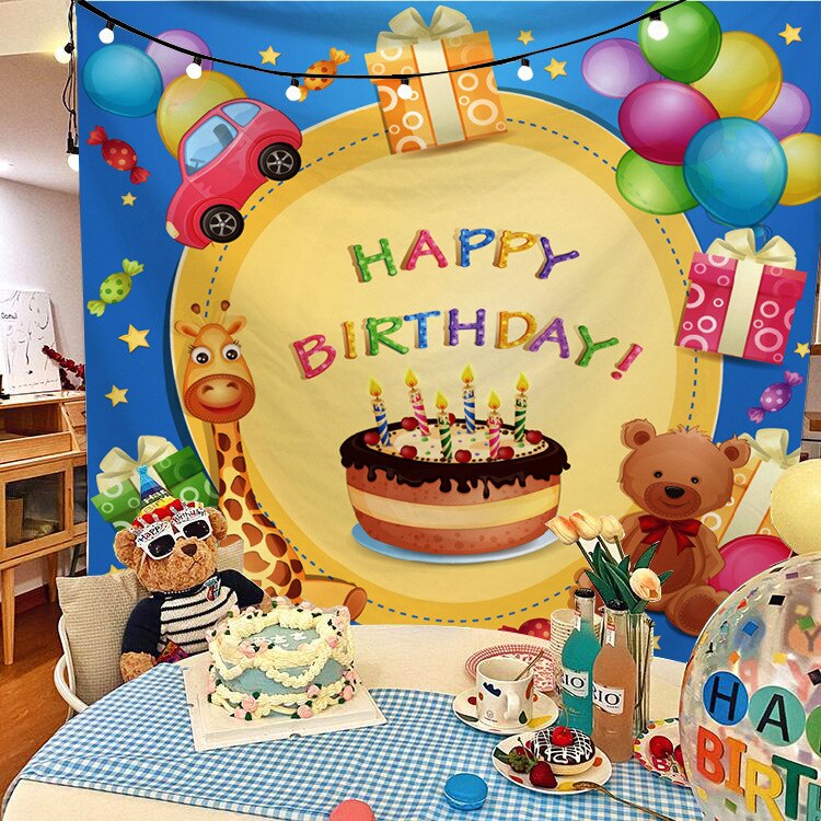 happy birthday wall decorations Tapestry wall hanging party bedroom tapestry decoration wall cloth bedroom hanging wall tapestry: E