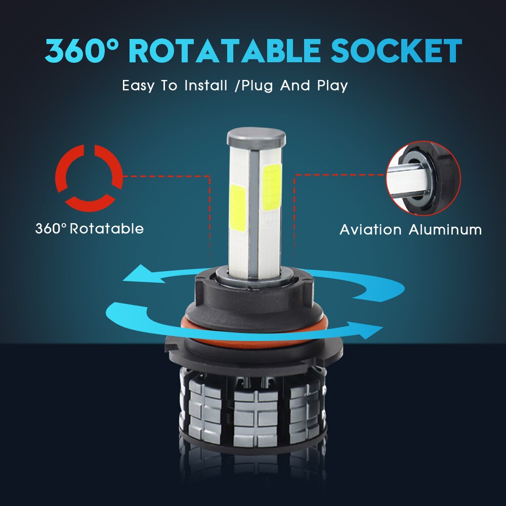 ISincer H7 LED 4 lados COB 10000LM H1 H13 H8 H9 H11 LED 9004 HB1 9005 HB3 HB4 9006 bombillas de faro delantero de coche 6000K 12V Luz de niebla Auto
