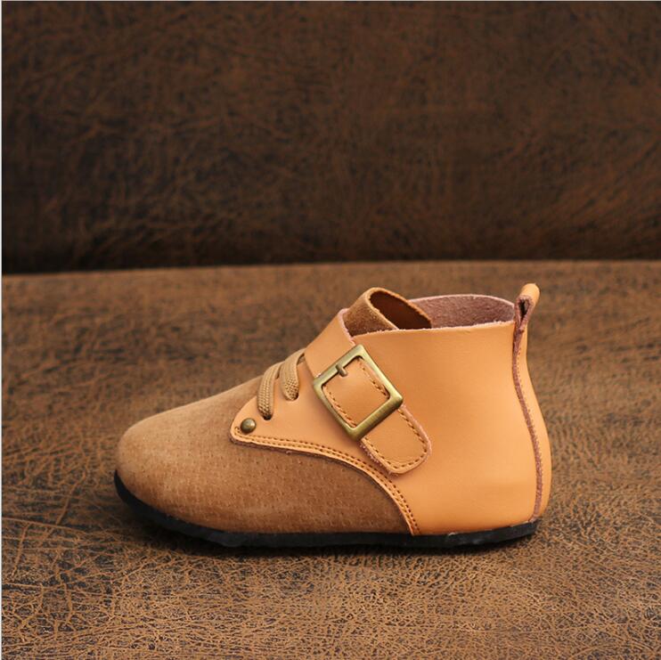 Kinderen schoenen herfst jongens en meisjes korte laarzen barefoot echt leer zachte bodem laarzen kinderen Martin laarzen: Khaki / 31