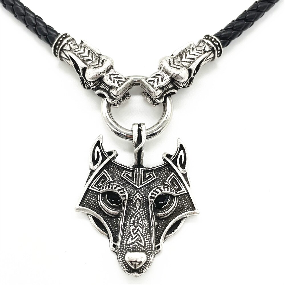 Zwarte Ogen Wolf Hoofd Hanger Viking Wolven Heads Lederen Collier Heidense Wicca Talisman Sieraden