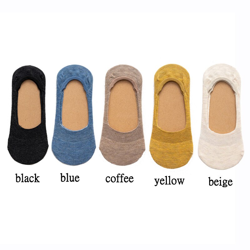 Meias curtas para mulheres, 5 pares/lote algodão meia-chinelo invisível antiderrapante engraçadas meias brancas: Combination 1