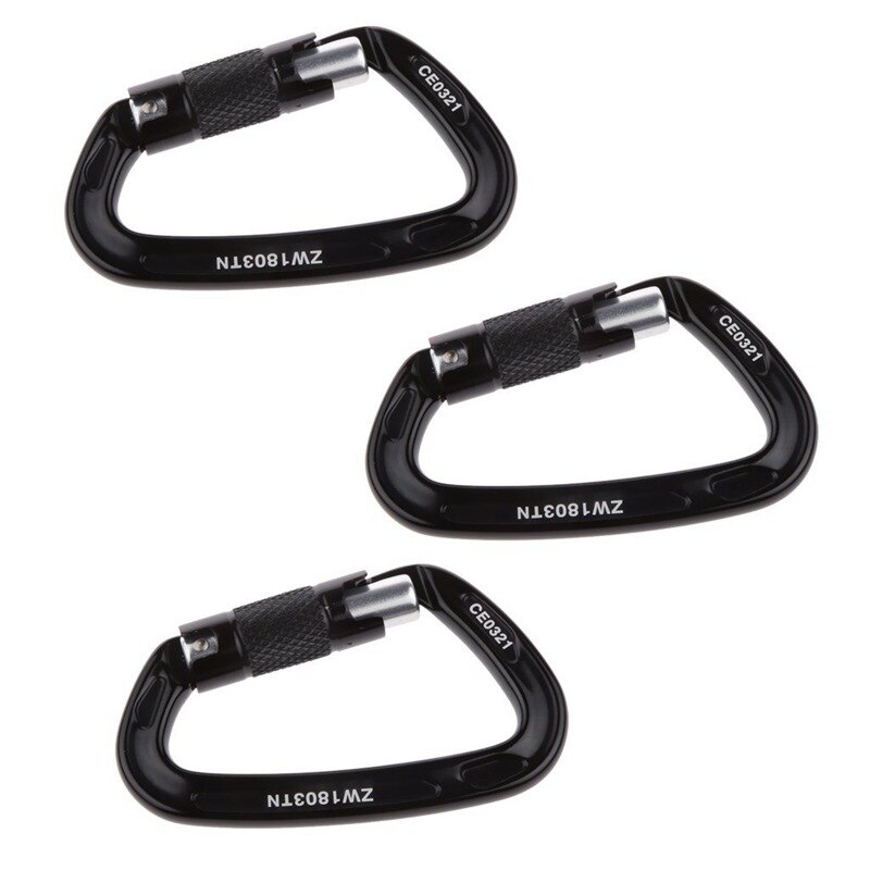 3pcs / Pack 24KN Aluminum Snap Hook D-Ring Climbing Mountaineering Rappelling Tree Care Multifunctional Snap Hook - Black