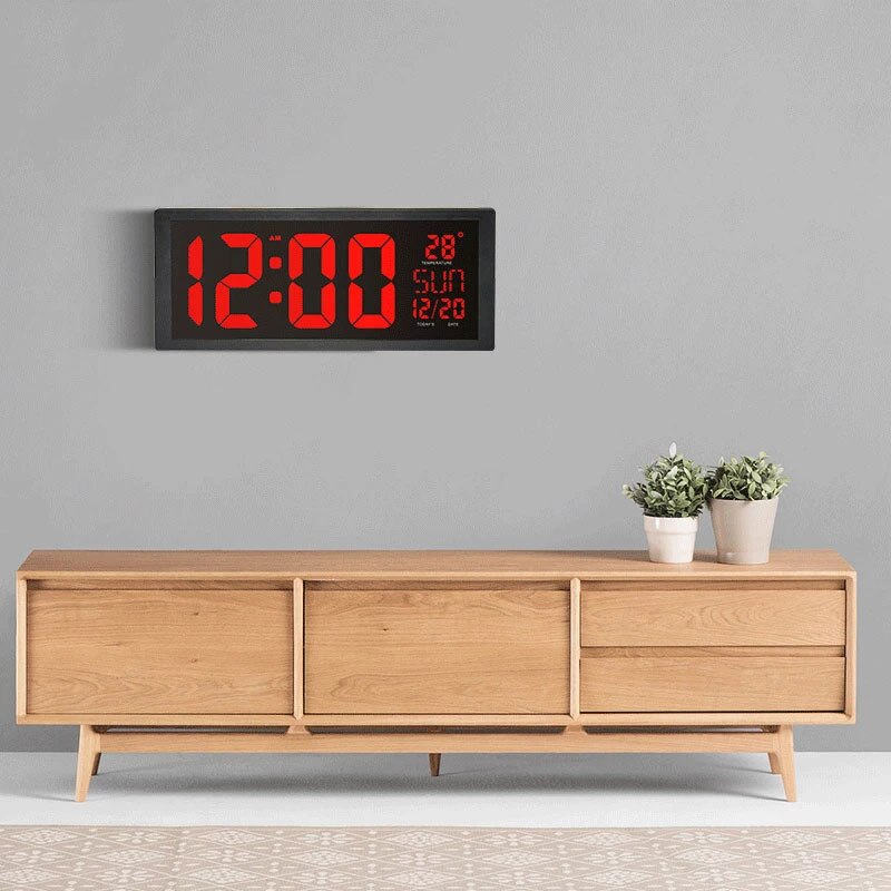 Large Number LED Wall Clock Display Electronic Thermometer Week Decorate Time Memory Clock Digital Clock Home Wall Clocks