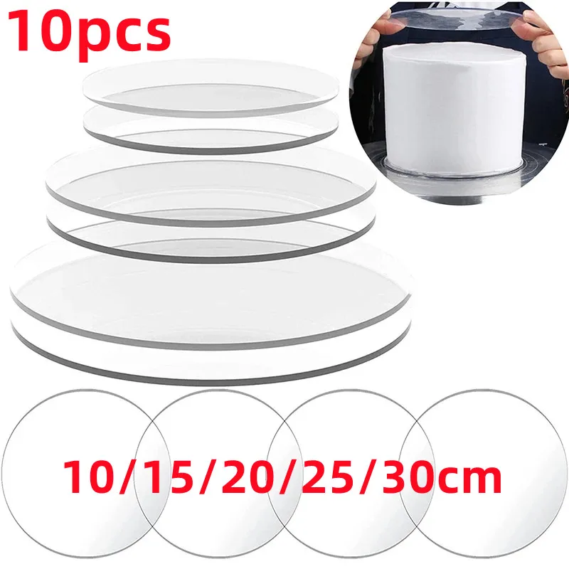 10PCS 10/15/20/25/30cm Round Acrylic Cake Disk DIY Art Blank Board Cake Tool Tray Transparent Panel for DIY Project Art Painting