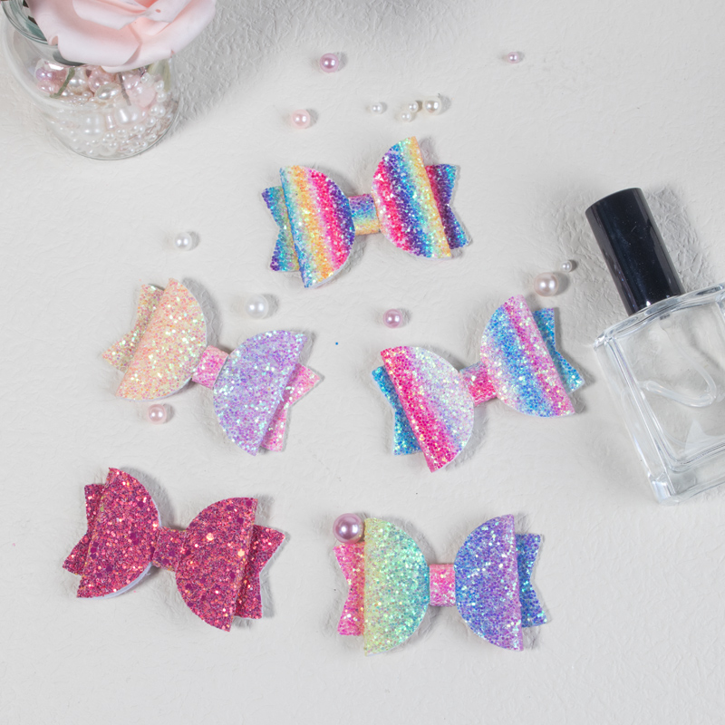 Lazos para el pelo de 5 piezas para niña, pinzas brillantes de 3 pulgadas, conjunto de accesorios para el cabello multicolor