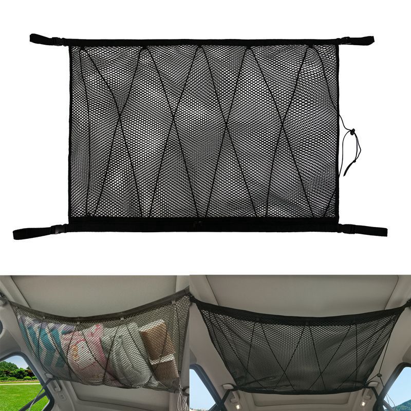 Bil tak lagring mesh med glidelås snor universell bagasjerom last organisator oppbevaringspose, bil tak interiør last nett bag