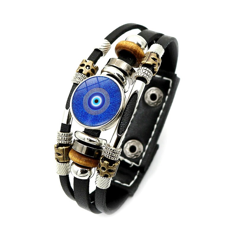 Lucky Turkse Evil Eye Armbanden Voor Vrouwen Sieraden Turkije Evil Ogen Drukknoop Handgemaakte Multilayer Weave Punk Lederen Armband: Style-4