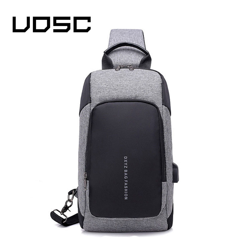 UOSC Luxe Borst Tas USB Messenger Crossbody Tassen Voor Mannen Schoudertas Sling Bag Waterdichte Korte Reis Mobiele Telefoon Tas