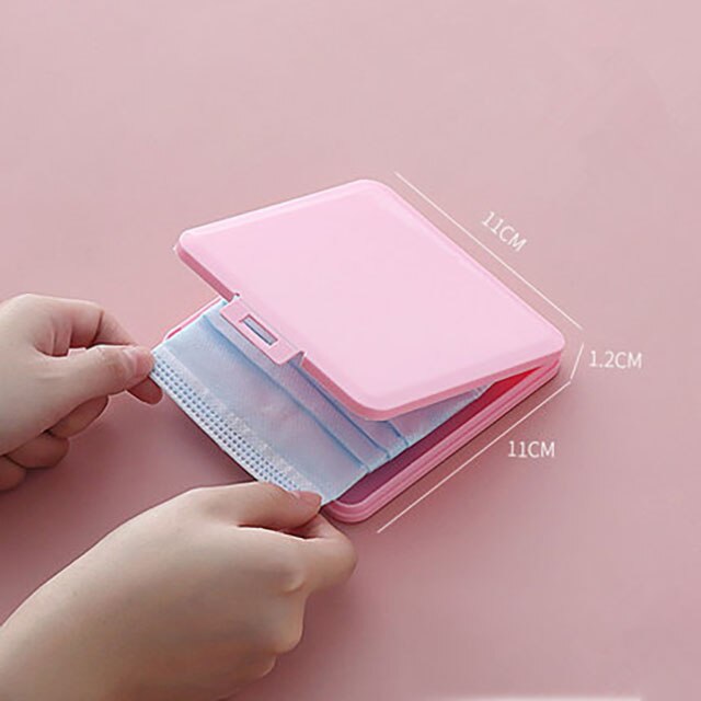 Portable Mask Box Plastic Face Mask Storage Case Boite Rangement Masque Dust Moisture Proof Kids Student Cajas Mascarillas: small pink