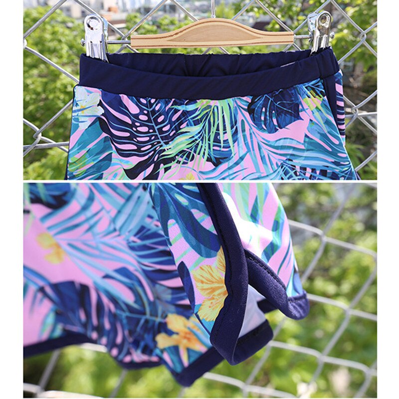 Traje de baño para niñas de 2 a 13 años, traje de baño de dos piezas con flor azul para surfear, ropa de piscina de manga larga para adolescentes