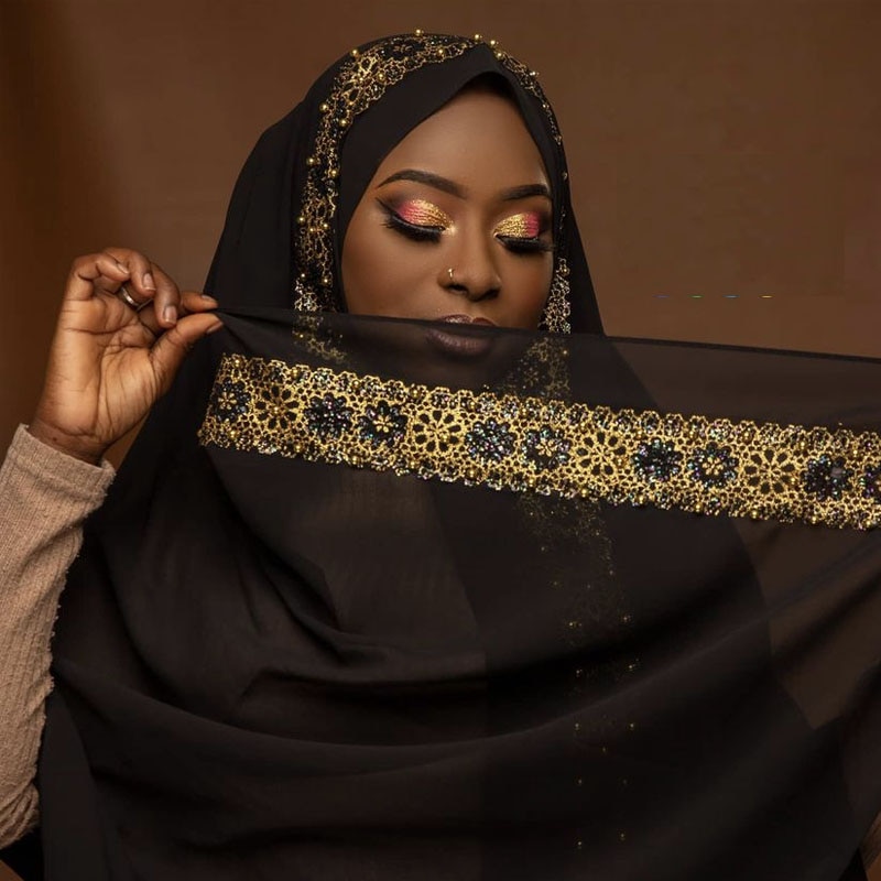 Foulard hijab musulman en mousseline de soie pour femmes, 85x180cm, en dentelle, châles unis