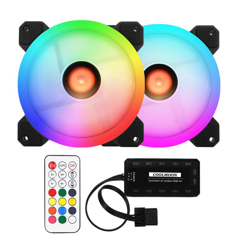 RGB Case Fan 12cm Desktop Computer Chassis Water Cooling Fan Colorful Aurora Eclipse silent fan: Kit 2