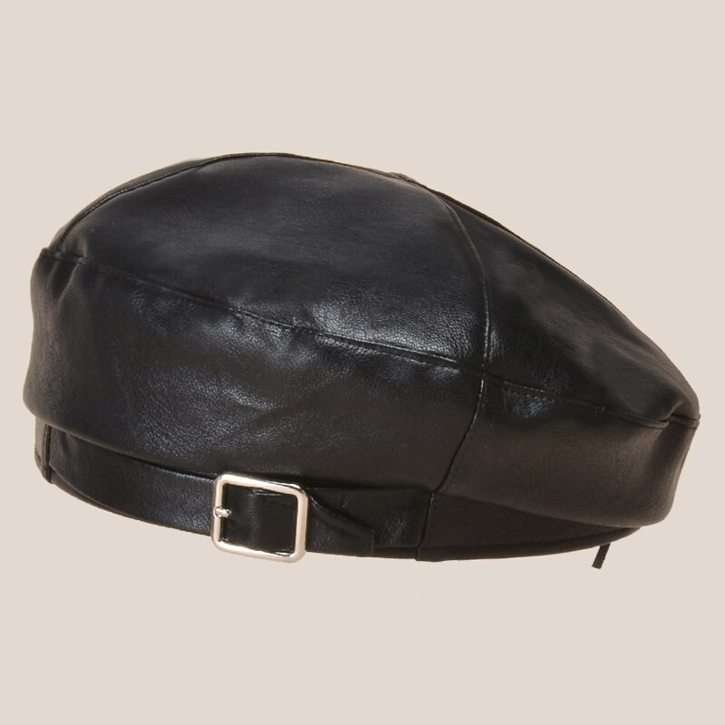 Patent Leather Beret hat Women French Artist Hat Ladies Autumn winter Female Bonnet Beanies Gorras Harajuku: Black