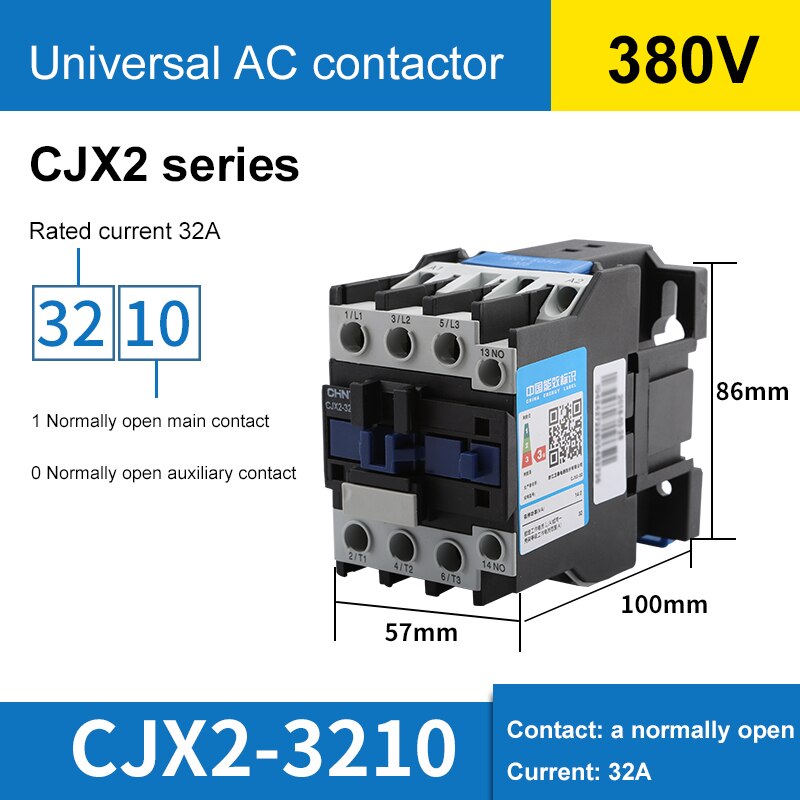 1PCS Universal AC Contactor CJX2 Series Single-Phase 220V/380V Normally Open Copper Ring 12A 18A 25A 32A: 3210-380V