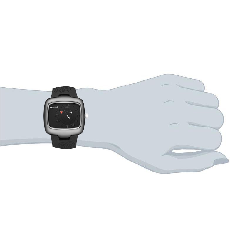 Draaitafel Mannen Horloge Koreaans Zwart Wit Vierkant Quartz Heren Polshorloge Mannelijke Creatieve Rubberen Band Horloges Logio Masculino