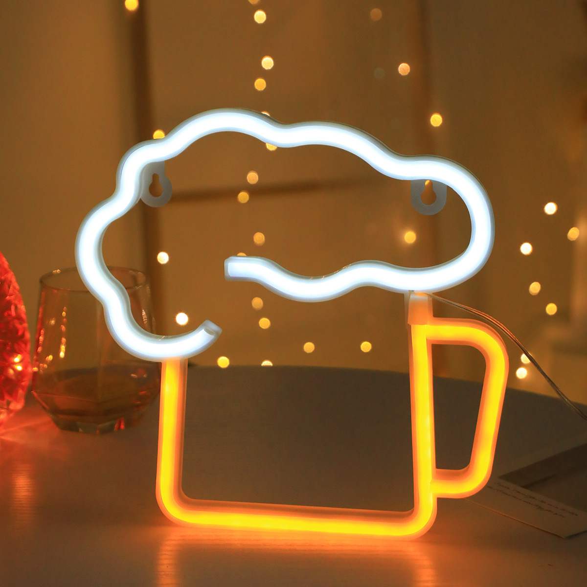 Luz de neón decorativa LED multifuncional para dormitorio, atmósfera del hogar, luz decorativa de primavera y verano, luz de estilo para fiestas navideñas, luz nocturna para habitación de niños, USB o con batería: Transparente