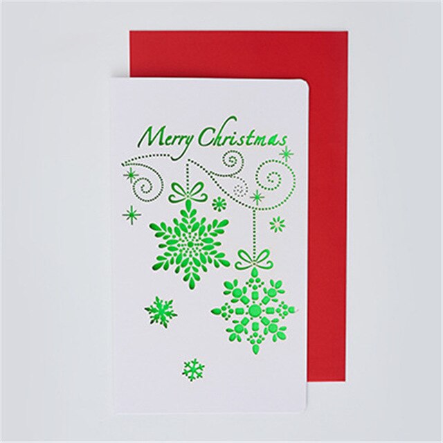 1 Kaart + 1 Envelop/Set Cartoon Hollow Out Wenskaarten Creatieve Papier Snijden Vrolijk Kerstfeest Kaarten Vouwen Xmas zegen Kaart: 4