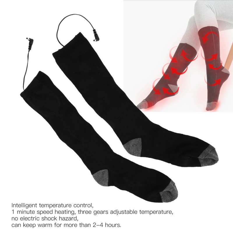 1Pair Winter Electric Heating Stockings Unisex Black Smart Heat Stockings with USB Charging Cable