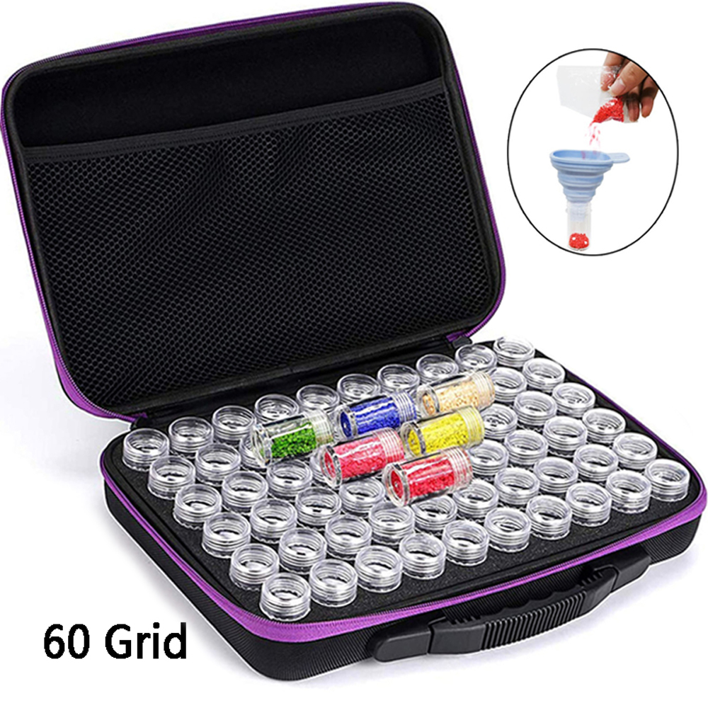 Diamond Painting Storage Box Container 120/60/30/15/7 Slots with Accessories Tools Kits for Beads Diamonds Rhinestones Storage: 60 Slots with Funnel