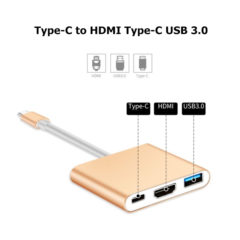 USB-C Hub to HDMI 4K - 3-in-1 Adapter with USB 3.0 for MacBook, Chromebook, Samsung