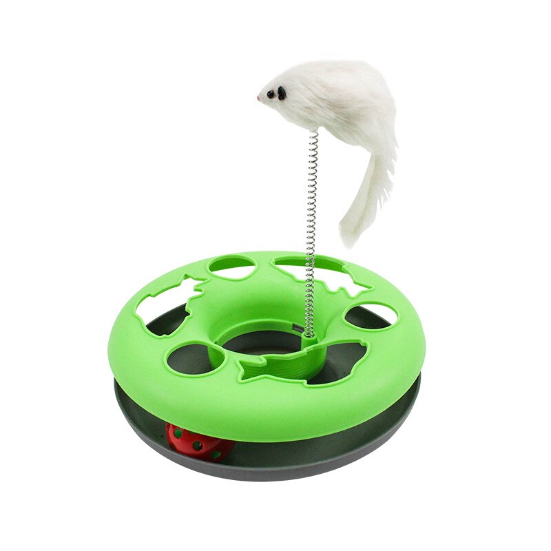 Funny cat toy for indoor cats, interactive kitten toy roller tracks with catnip, spring pet toy with exercise balls, teaser mouse: Green