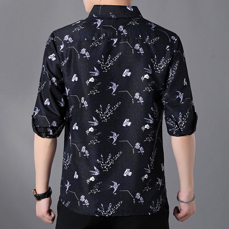 Skjorte med print til mænd efterår afslappet langærmede skjorter herre plus størrelse 5xl 6xl 7xl mærketøj