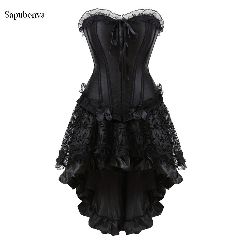 Ensemble corset et jupe burlesque Sapubonva ensemble bustier gothique à lacets irréguliers robes corset pour femmes réglables grande taille noir