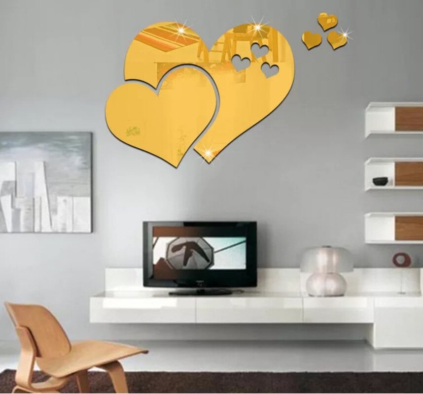 Pegatinas creativas de espejo en forma de corazón 3D, pegatinas de pared extraíbles para espejos, pegatinas de pared DIY, sala de estar Decoración Para, decoraciones para el hogar, decoración atística de pared