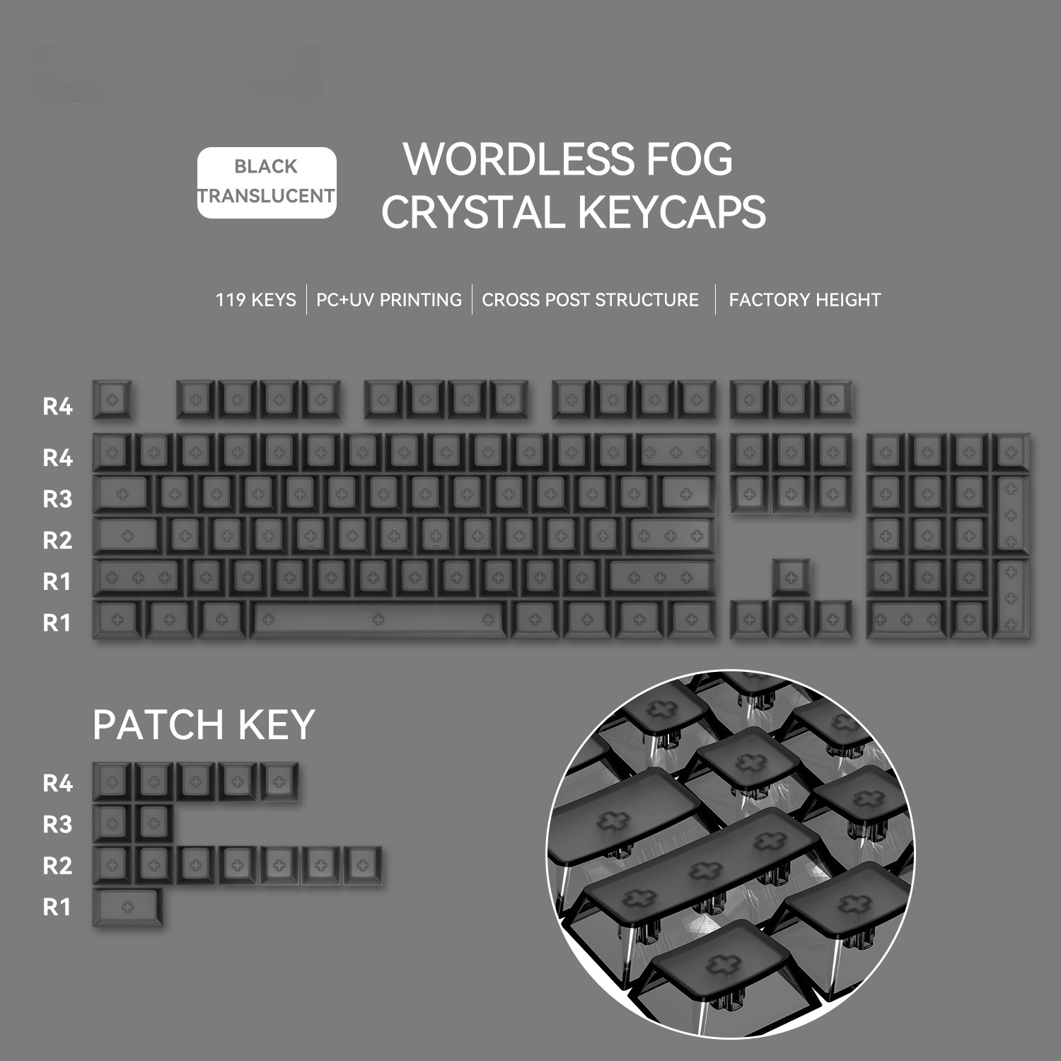 Front Matte Finish Keycaps Sides Translucent Cherry Profile PC Keycaps for Gaming Mechanical Keyboard Key Caps Custom Keyboard: Silver