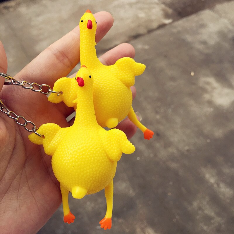 Kreative Lustige Parodie Heikles Huhn Keychain Ei Legehennen Überfüllten Stress Ball Auto Schlüsselanhänger Für Dekompression Schlüssel Q-054